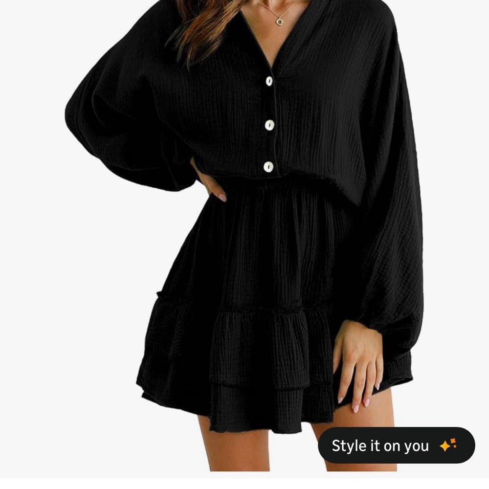 NWT Flowy Black Button-Up Dress